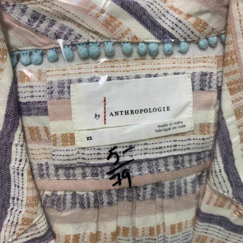 By Anthropologie Cropped Utility Pullover Top Striped Tan Purple Pink Size XS - Picture 9 of 9